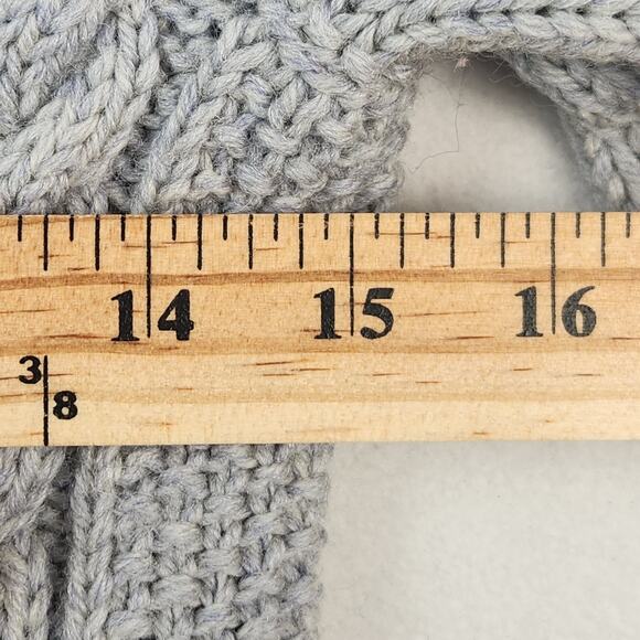 Hand Knit Gray Wool Cardigan Puff Sleeves Cable Knit Women’s SZ LG GUC - Picture 6 of 8